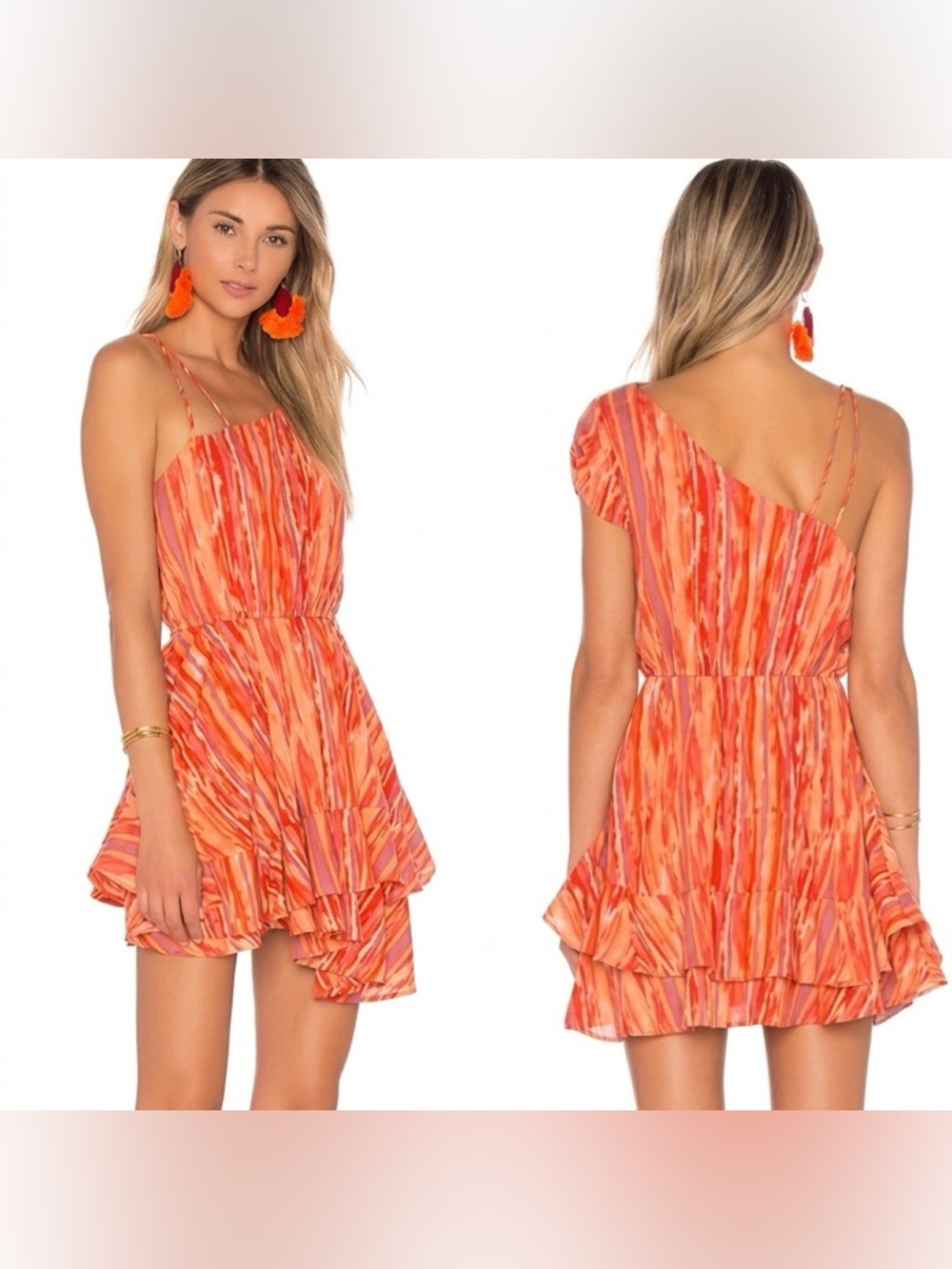 Free People Heart Shaped Face One-Shoulder Mini Dress - Orange Combo XS